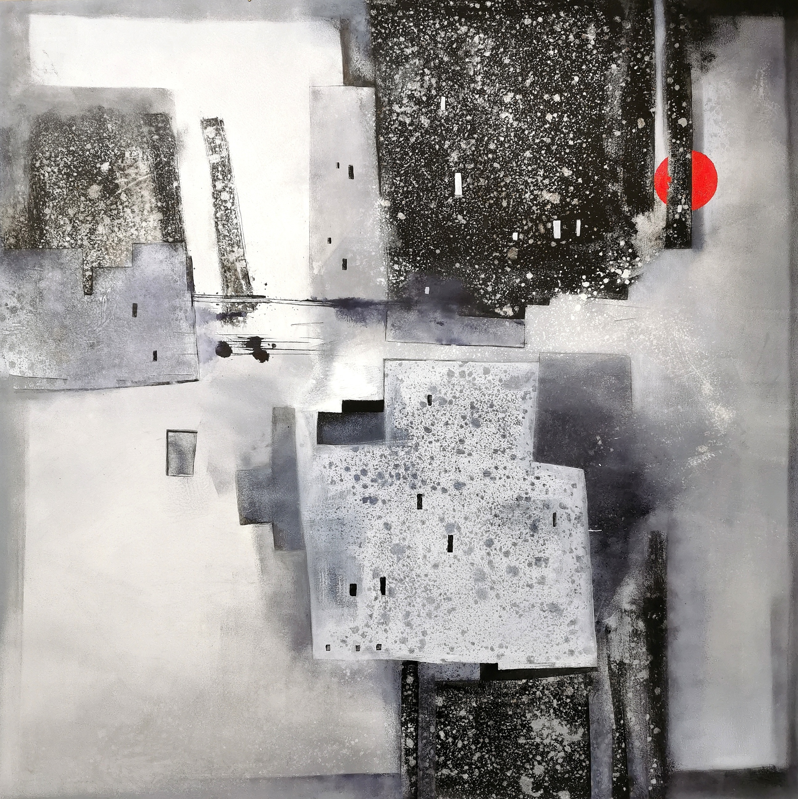 "I zn&oacute;w zabrali nam słońce". Akryl na pł&oacute;tnie, 100x100cm. Sprzedany.